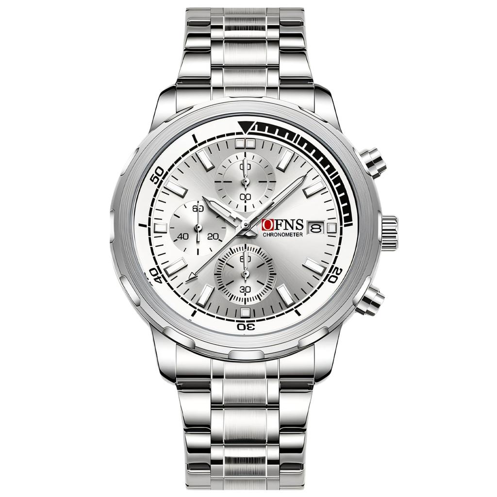 Men's Business and Leisure Watch with Three Eyes Six Needles Quartz Movement Night Light Display Waterproof Wristwatch