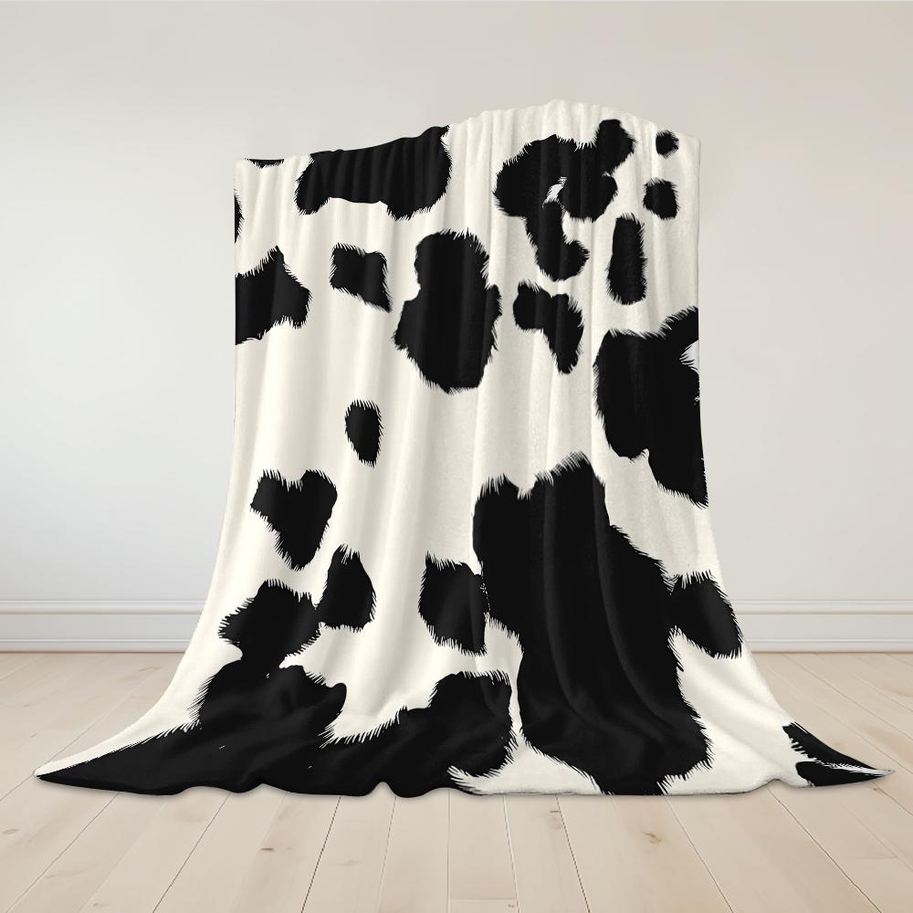 Timeless Black & White Cow Print Flannel Blanket Warm Soft Halloween Christmas Couch Warm Cozy Decorative Decor for All Season