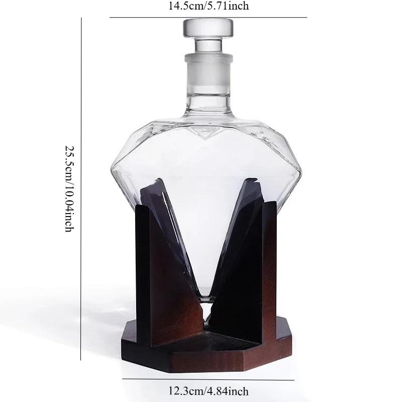 1000ml Whiskey Decanter Glass Diamond Wine Bottle with Wooden Holder Airtight Stopper Suitable for All Kinds of Alcohol Gift