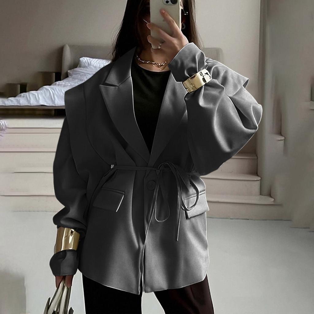 Damen V-Ausschnitt Locker Geschnitten Jacke mit Bindegürtel für den Herbst - Schmeichelhafter Mantel für Lässige Tägliche Kleidung