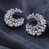 New Fashion Earrings Trend Unique Design Pearl Flash Zircon Irregular Round Stud Senior Jewelry Wedding Party Gift