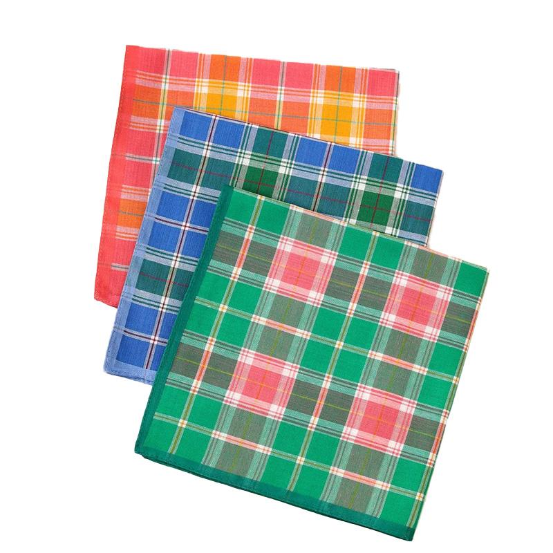 3Pcs Handkerchief Thin Pure Cotton Water-Absorbent Plaid Handkerchief Sweat-wiping Color Mixing 3Pcs