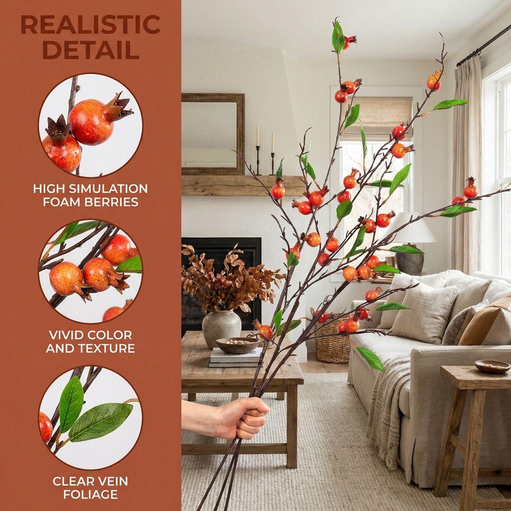 Long Branch Artificial Pomegranate 10-Fruit Foam Berry Pomegranate Fruit Branch Handmade Plastic Fake Plants