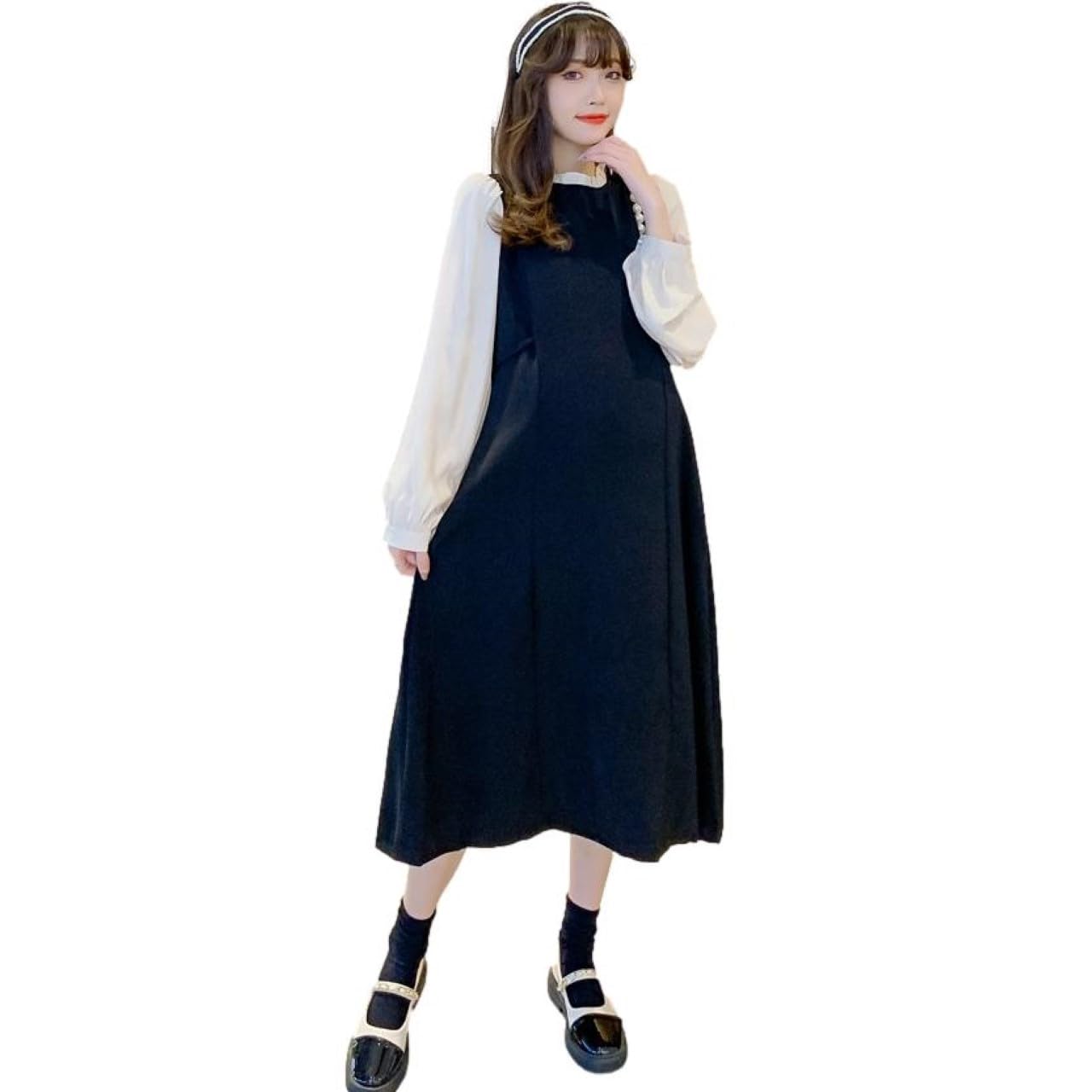 

Платье с многослойным пышным воротником-стойкой и контрастным черным [Голубой берилл] [Ограниченный запас] [Голубой берилл] Женское миди-длины, Рукава, Воротник, Ткань,