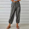 Women's High Waist Linen Pants Loose Fit Cropped Trousers Solid Drawstring Button Casual Fall Harem Pants