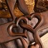 Valentine's Day Intertwined Heart Wooden Cross Solid Wood Log Cross Pendant  Christian