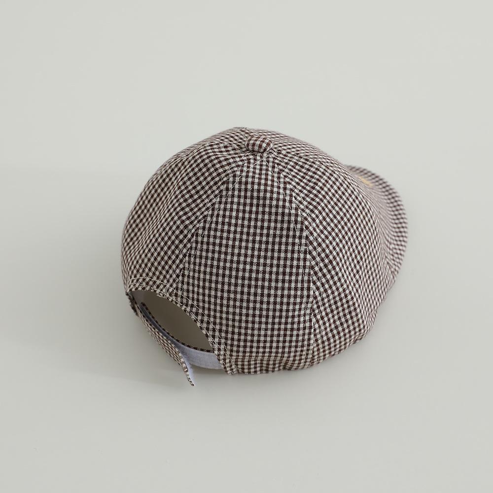 Retro Plaid Baby Beret – Spring/Summer Sun Hat with Embroidered "23" for Infants & Toddlers