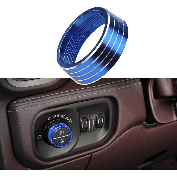 1× Blue Headlights Switch Button Knob Cover for Dodge RAM 2018-2025 Aluminum Alloy Ring Trim Decoration Accessories