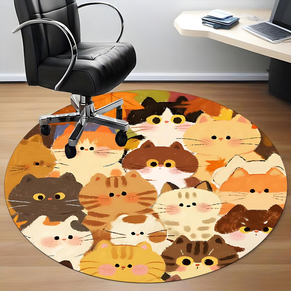 1pc Cat Autumn Office Round Area Rug, Indoor Mat Suitable ForOffice, Under Office Chairs Bedroom Living Room Home Decor, Room Deco N79