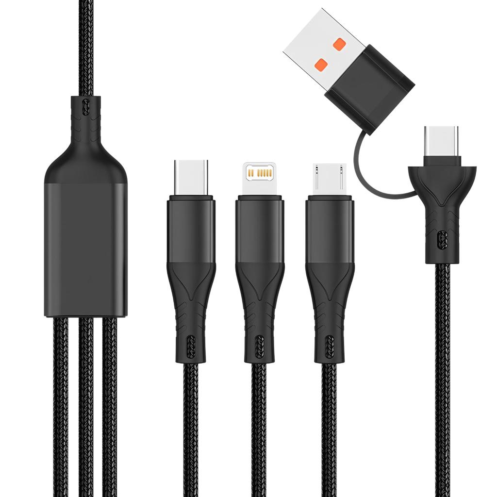 3 In 2 240W Fast Charging Cable 1.2M Multi USB Port Charging Cord For Micro USB Type C For iPhone Samsung HUAWEI