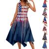 Women's Casual Fashion Round Neck Sleeveless Vintage Floral Print With Irregular Hem Mid-length Dress