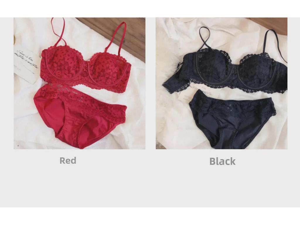 French Lace Embroidered Underwear Set: Soft Half-Cup Bra with Underwire & Cotton, Perfect for All Bust Sizes