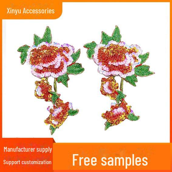 Water-Soluble 3D Floral Embroidered Beaded Patch for Collar or Dance Costume