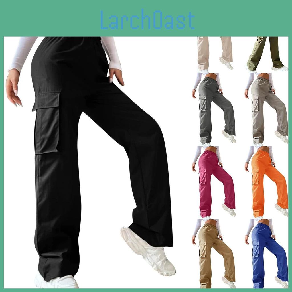 Baggy Trendy Womens Casual Streetwear Cargo Pants With Pockets Wide Leg Trousers Loose Overalls Long Pants