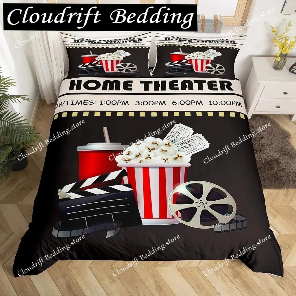 Movie Theater Duvet Cover Set Cinema Ticket Bedding Set Filmstrip Comforter Cover Bedroom Decor Bedspread Cover Full Size