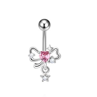 Pink Zirkon Schmetterling Herz Bauchnabelring für Frauen Edelstahl Blume Quaste Bauchnabelring Körperpiercing Schmuck