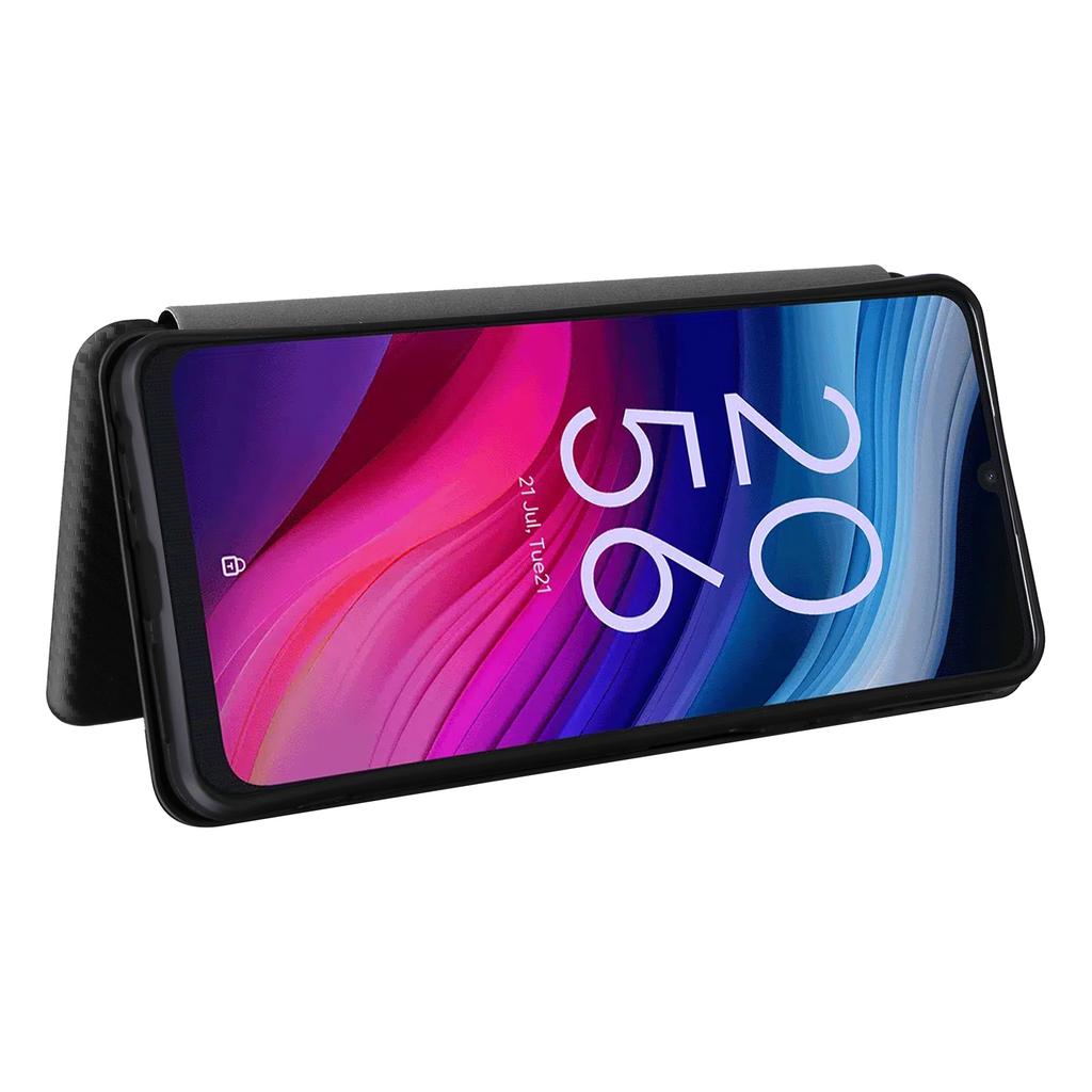 Pro pouzdro na telefon TCL 505 Kožené s texturou uhlíkových vláken Magnetické zavírání Skořepina