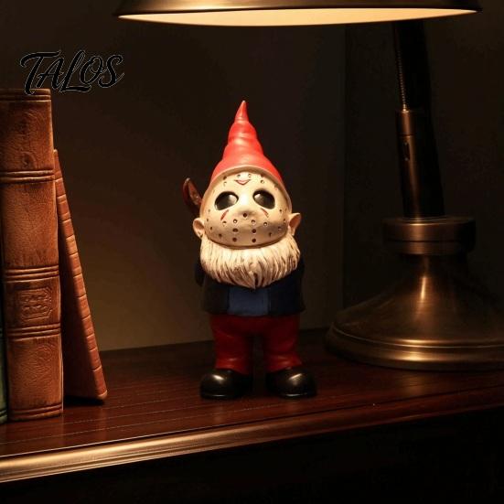 Durable Indoor Window Displays Halloween Voorhees Resin Figurine, Cute Horror Hockey Mask Gnome Statue Outdoor Patio Garden Statues with Knife,