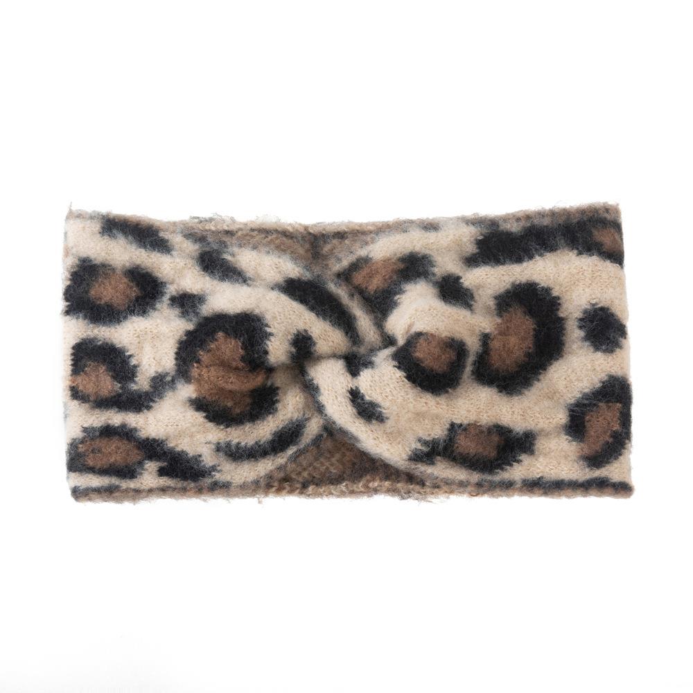 Plush Leopard Print Cross Headband For Women Korean Style Wool Knitted Chunky Hairband Fashion Wide side Turban Hair Accessories