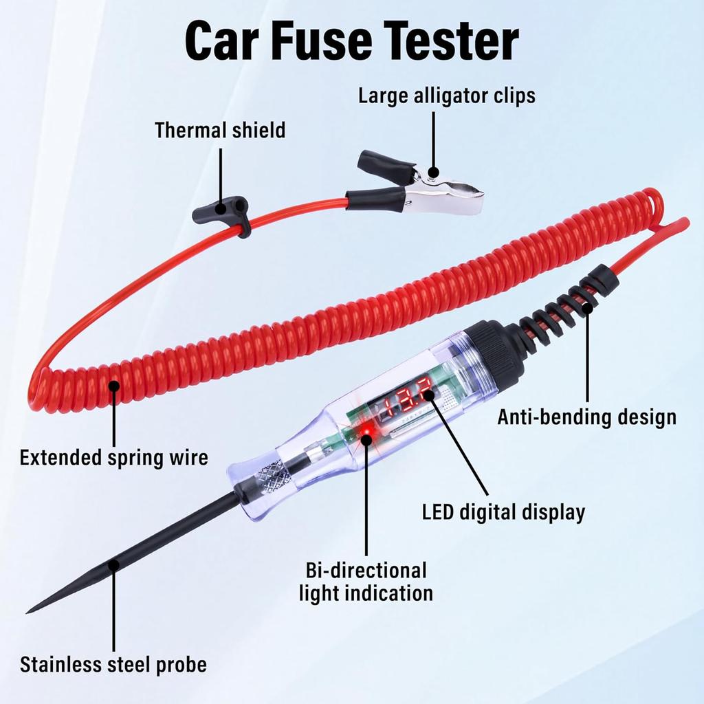 Test Light Automotive, 5-90V DC Test Light With Voltmeter, Bidirectional Car Fuse Tester With Voltage Display, Digital LED Circuit Tester With
