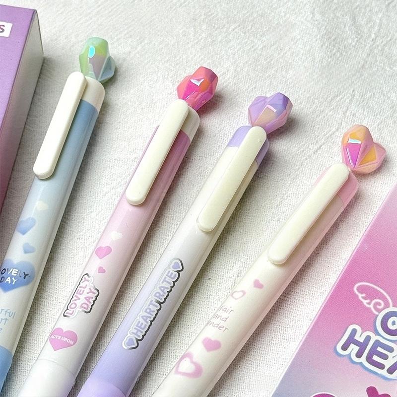 4pcs Colorful Heart Gel Pens Set Dream 0.5mm Ballpoint Black Color Ink for Writing School