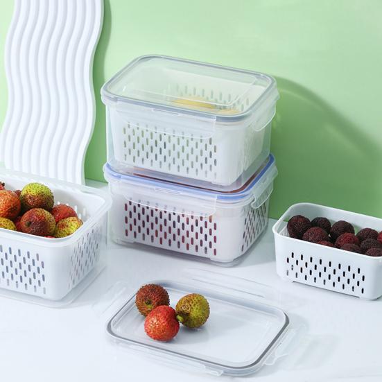 Food Storage Box for Fridge Fruit Storage Container with Removable Colander Leakproof Produce