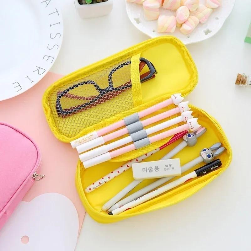New 1PC Pencil Case Canvas Box Stationery School Supplies Large Capacity Pen Bag Cute Pencil Pouch
