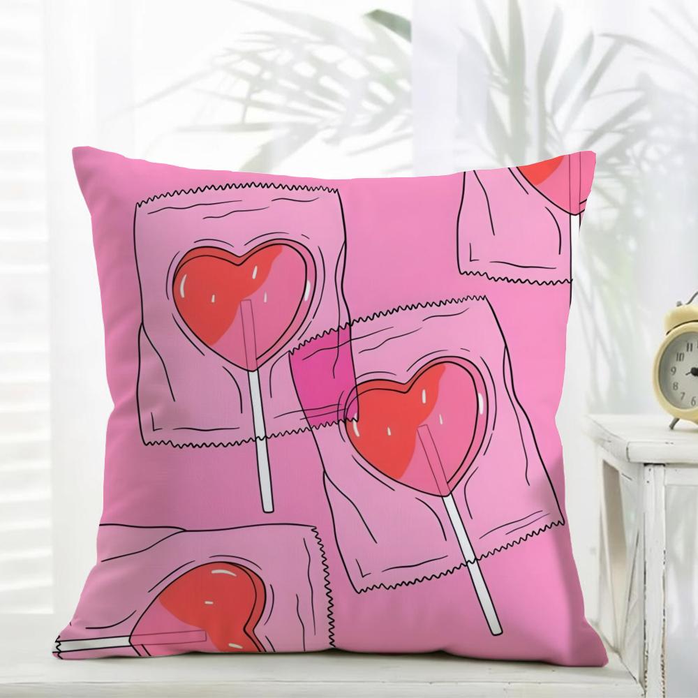 Art Sweet Sweet Pink Candy Cushion Cover Daily Washable Linen Pillowcase Soft For Sofa Bed Home Room Decor