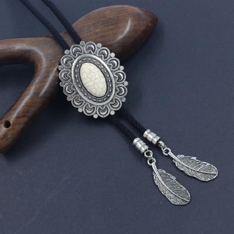 Bolo Tie for Men and Women Western Fashion Accessory with Metal Flower Turquoises Stone Accent Braided Necktie Necklace