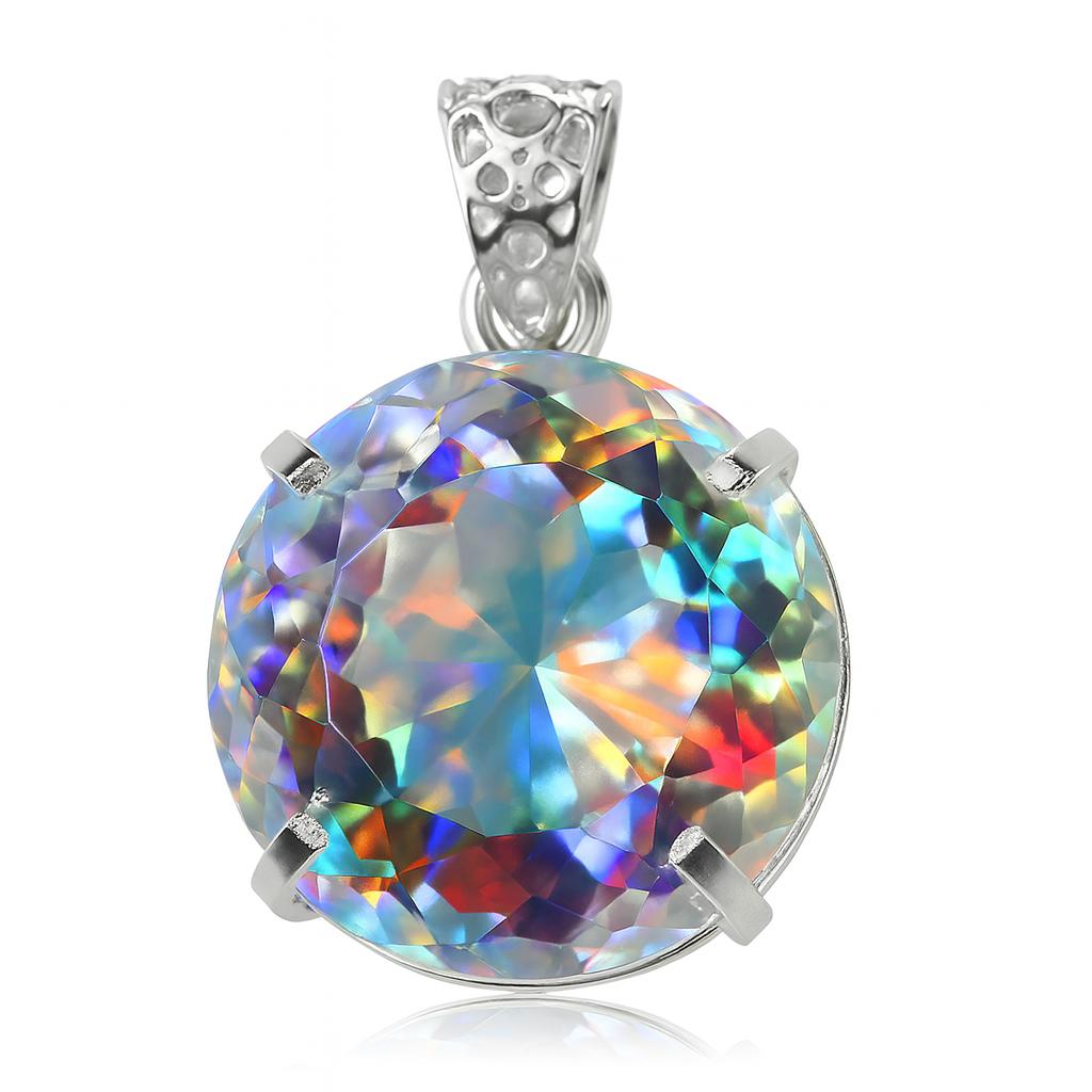 

Mystic Topaz CERTIFIED 72 Ct Natural 925 Sterling Silver Round Gemstone Pendant AI-24-NS 23.5 mm Approx різнокольоровий
