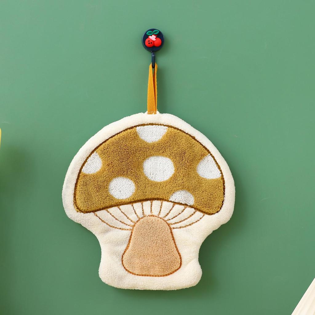 Adorable Mushroom Coral Fleece Hanging Hand Towel for Bathroom and Kitchen