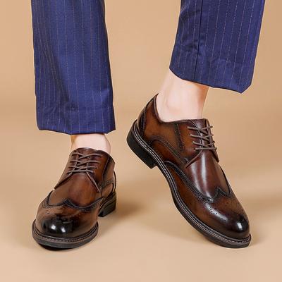 Echte Leder Brogues Herren Plateau Schuhe 2024 Elegant Geschnitzt Weiche Sohle Hochzeitsschuhe Mann Handgefertigtes Schuhwerk Zapatos Hombre
