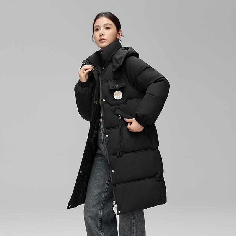 Padded women's 2025 winter new fashion over-the-knee padded jacket loose and thickened hooded down padded jacket