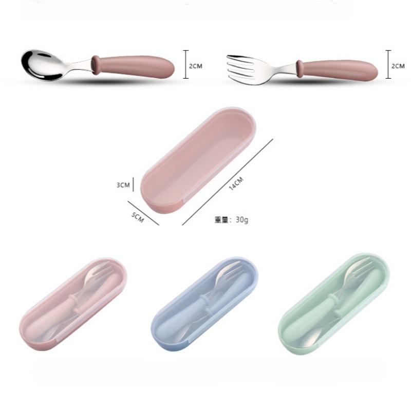 3pcs Children Spoon Forks Box Kids Stainless Steel Kids Cutlery Portable Baby Feeding Utensils Baby Spoons Baby Tableware Set