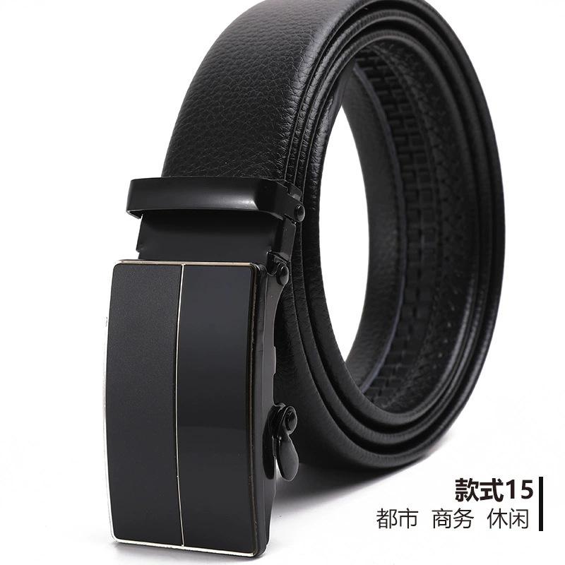Belt Men'S Automatic Buckle Belt Lychee Pattern Hemming Belt Business Belt Stall