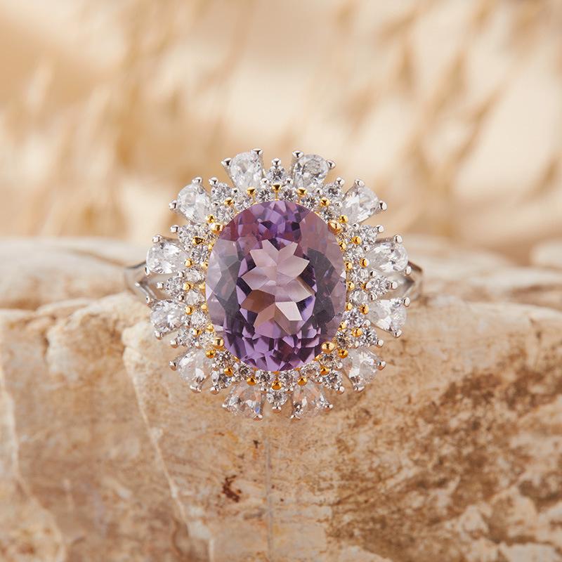 S925 Sterling Silver Colored Jewelry Natural Topaz Amethyst Citrine Ring Women