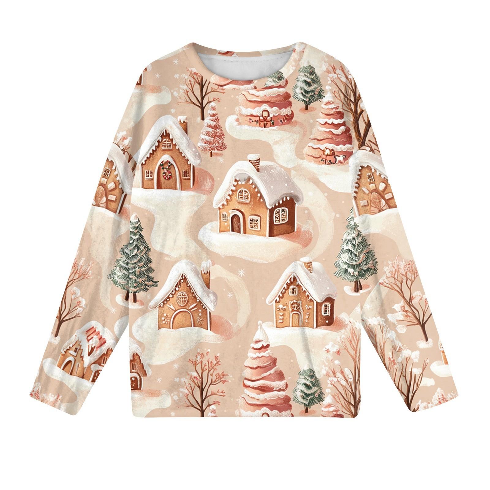 Женская мода зимние принтованные длинные рукава женские пижамы топы L бежевый