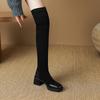 Damenstiefel mit hohen Absätzen Herbst und Winter klassisch vielseitig dickabsätzig Überknie-Stiefel in großen Größen mit elastischem Schaft