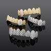 New Trend Hip Hop Jewelry Iced Out CZ Cubic Zirconia Teeth Grillz Mouth Punk Fang Teeth Top Bottom Set Bling Grillz Jewelry Gift