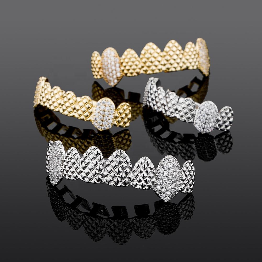 New Trend Hip Hop Jewelry Iced Out CZ Cubic Zirconia Teeth Grillz Mouth Punk Fang Teeth Top Bottom Set Bling Grillz Jewelry Gift
