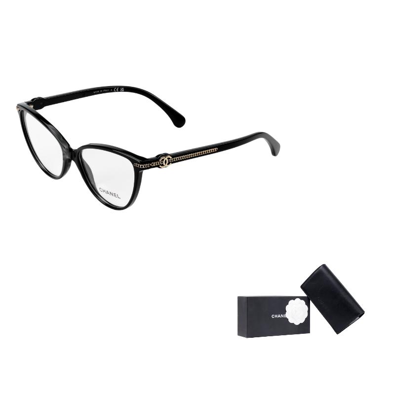 Chanel Cat Eye Temple Logo Acetate Fiber Cat Eye Optical Frame Women's Black