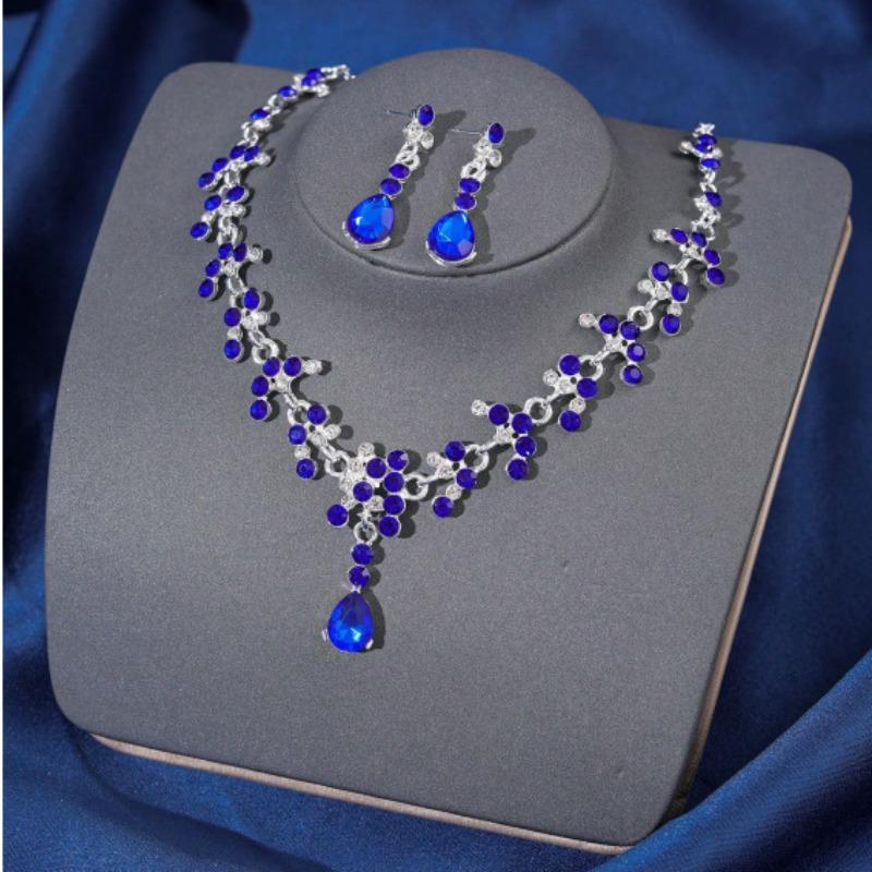 [Small batch customization] Cross-border exquisite bridal jewelry two-piece party dress wedding collarbone necklace earrings