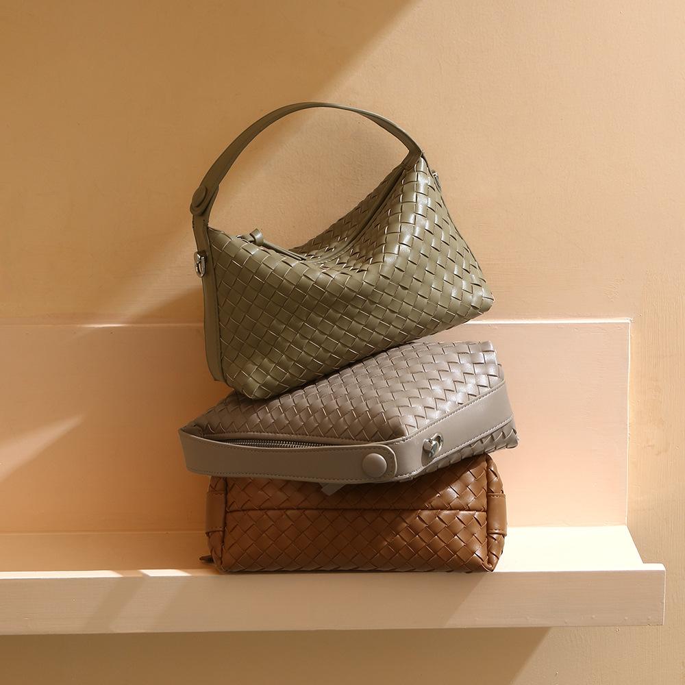 Bolso de Mujer de Cuero Genuino Bolso Simple de Mujer Bolso Bandolera de Un Hombro Bolso Tejido de Mano de Gran Capacidad