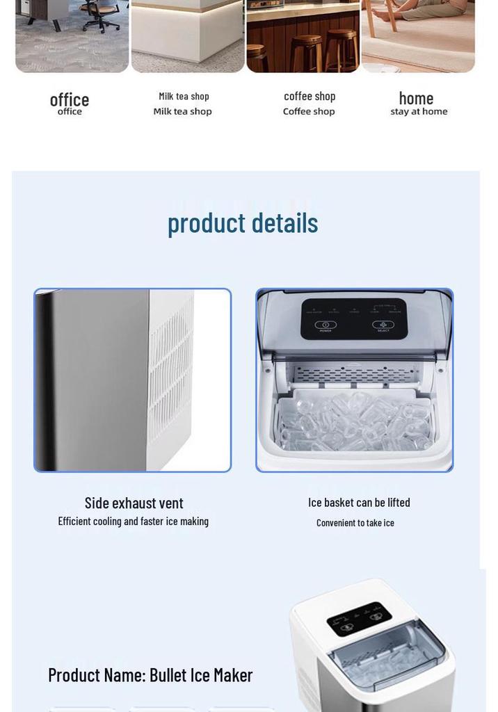 220V Automatic Bullet Ice Maker for Home, Dorm, Camping, Outdoor, Milk Tea, Coffee, or Office