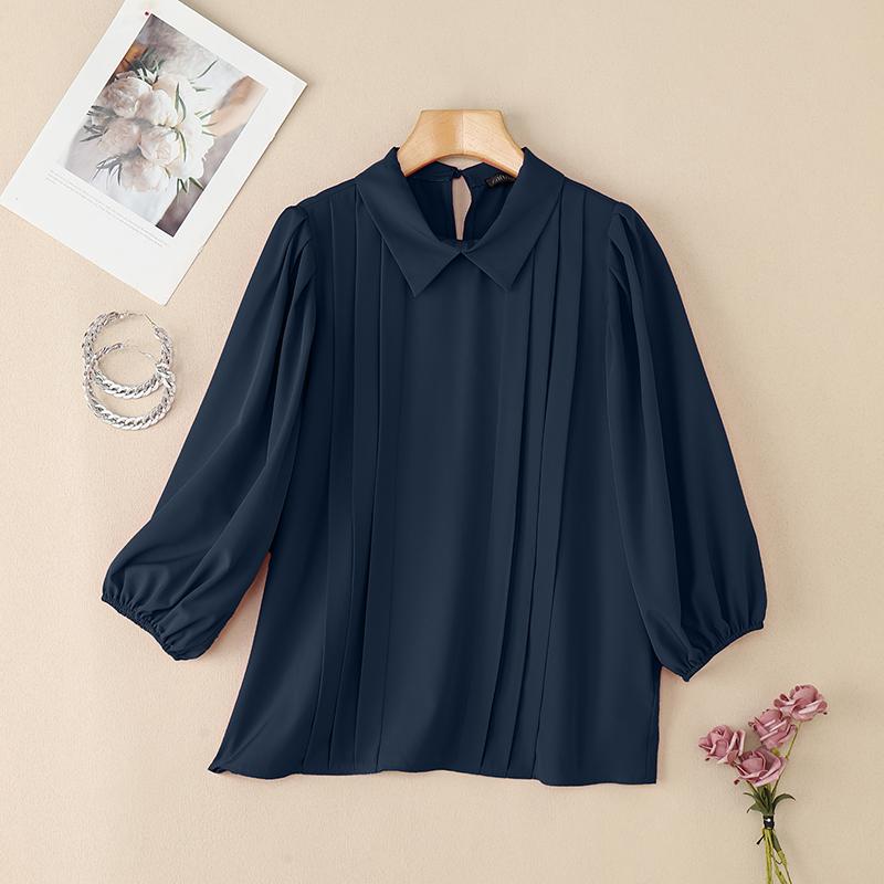 ZANZEA Women Summer Turn Down Collar Loose Casual 3/4 Sleeve Solid Blouse