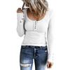 Autumn Women's Button Vest Color V-neck Fashion Long Sleeved T-shirt Top