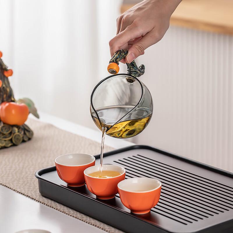Automatic Ceramic Kung Fu Tea Set - Persimmon Ruyi Design
