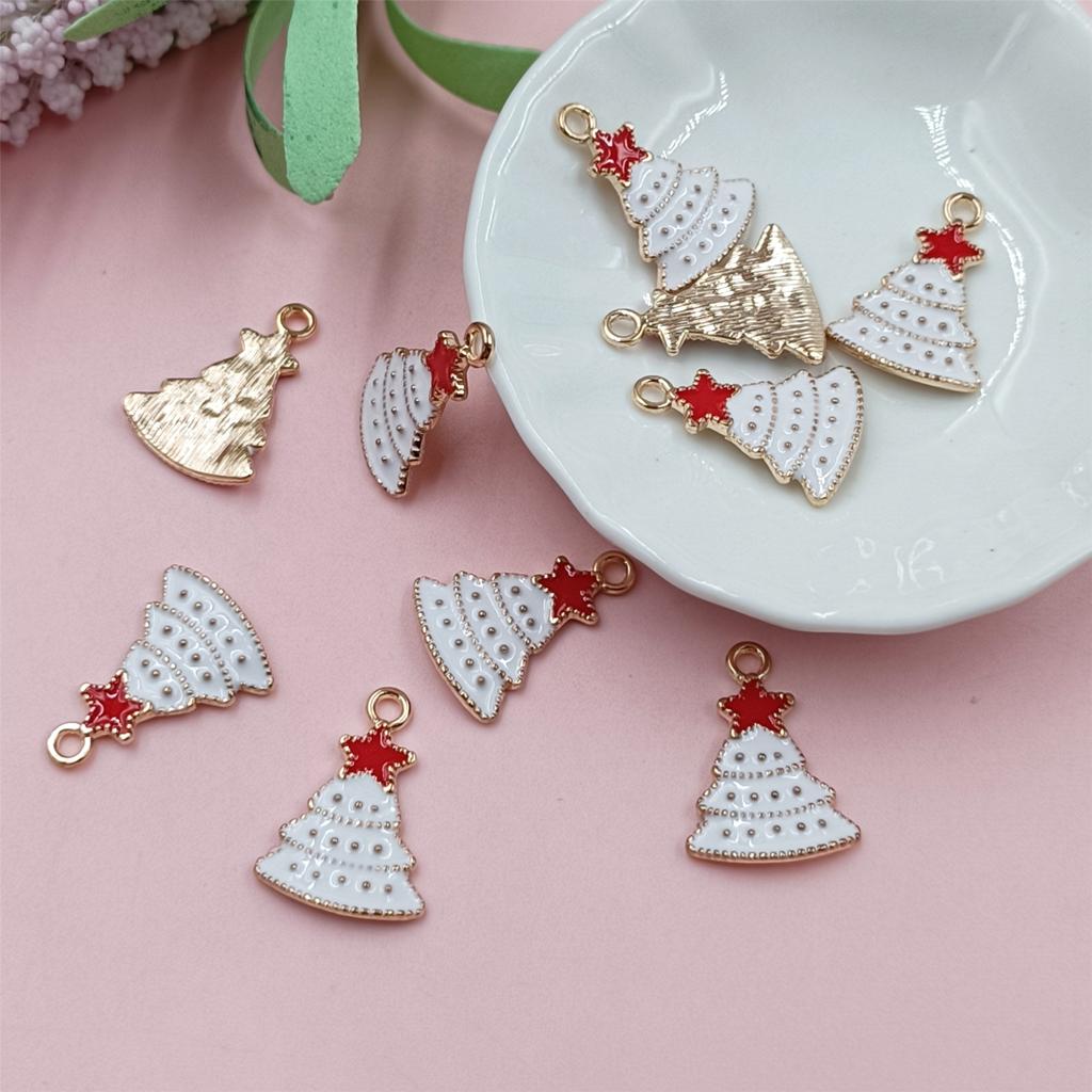 10Pcs DIY Cute Alloy Christmas Pendant Santa Claus Handwork Christmas Decorations Bell Necklace Oil Drip Christmas Tree Jewelry Accessories  Handmade