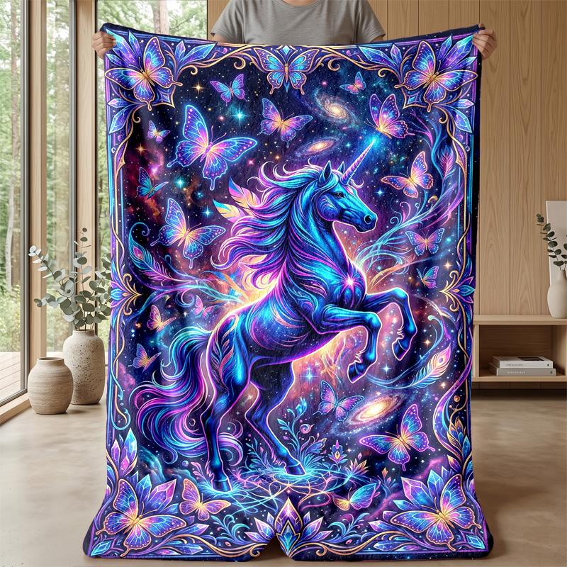 Magical Unicorn Scene Theme blanket Lightweight Warm Flannel Blanket Decorative Throw Blanket for Home Decoration