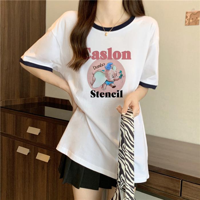 

Special offer 100% pure cotton bag collar summer new color insertion splicing loose short-sleeved t-shirt women s tide 2XL Темно-синій